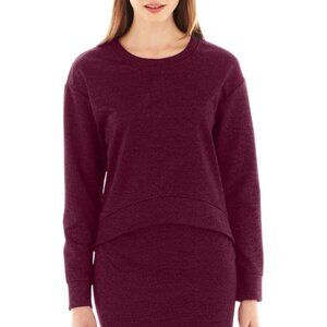 I Heart Ronson Metallic Crop Top Size L NWT Burgundy Scuba Knit High Low Hem